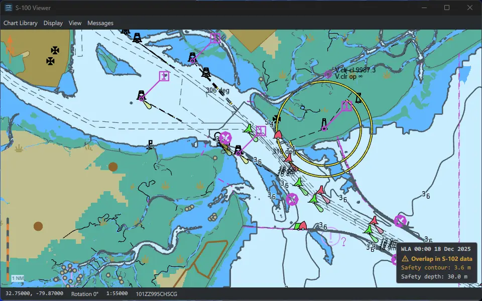 The S-100 Viewer showing a tidal cycle over the harbour entrance